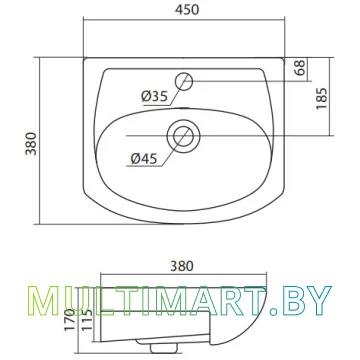 Умывальник Santek Азов 45 (1WH112449) картинка 4